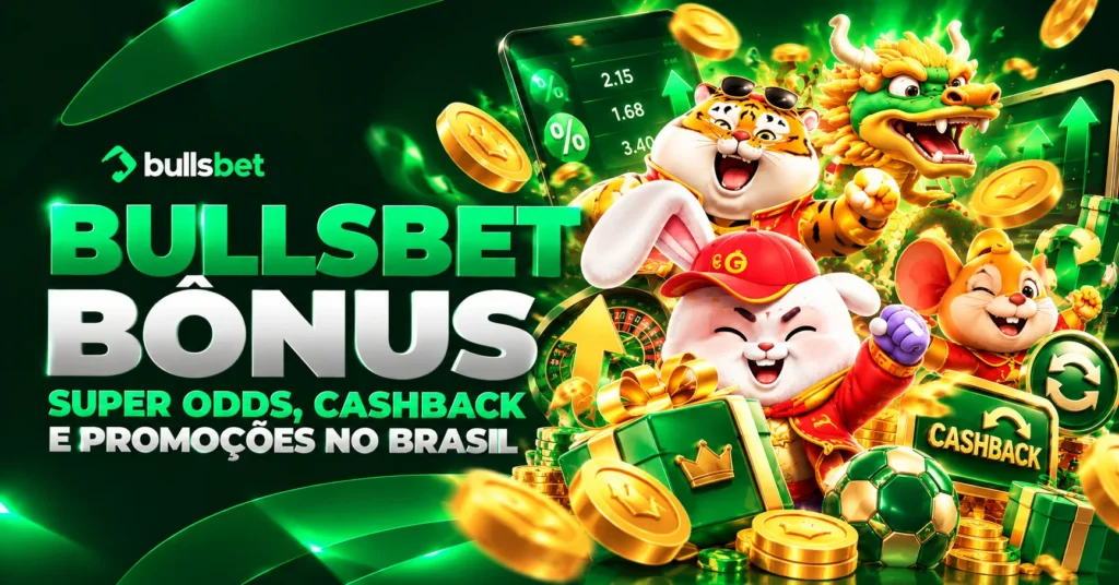 Bônus Bullsbet com super odds, cashback e promoções, mascotes, moedas douradas e presentes.
