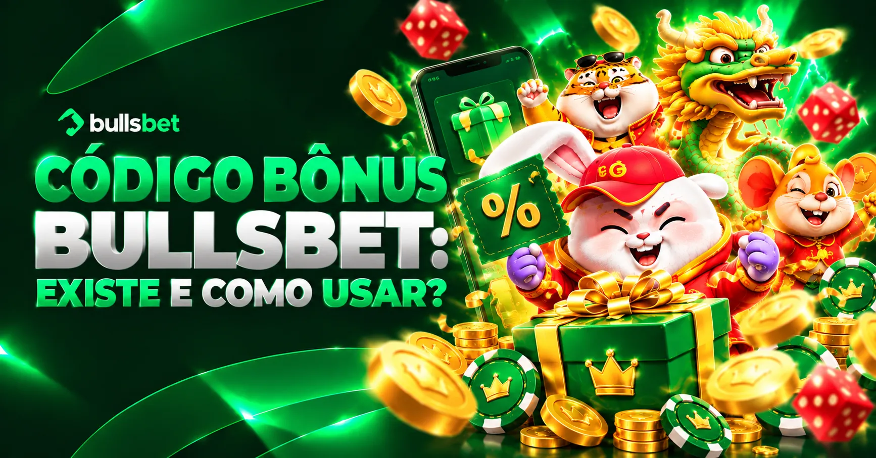 Código bônus Bullsbet com cupom de desconto, presentes, fichas de cassino e mascotes.